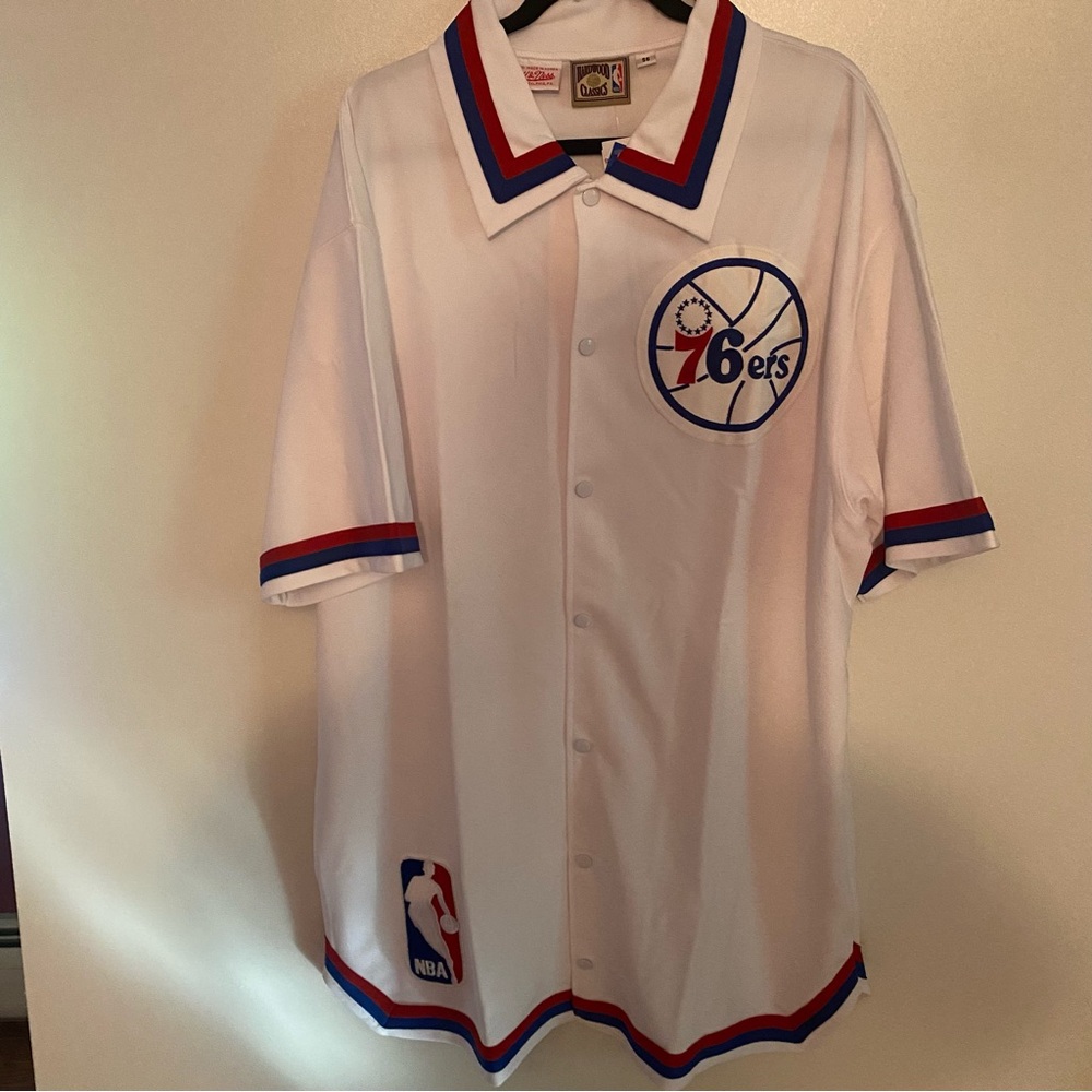 NBA Philadelphia 76ers Sixers Hardwood Classics 2XL White Snap Front Jacket New